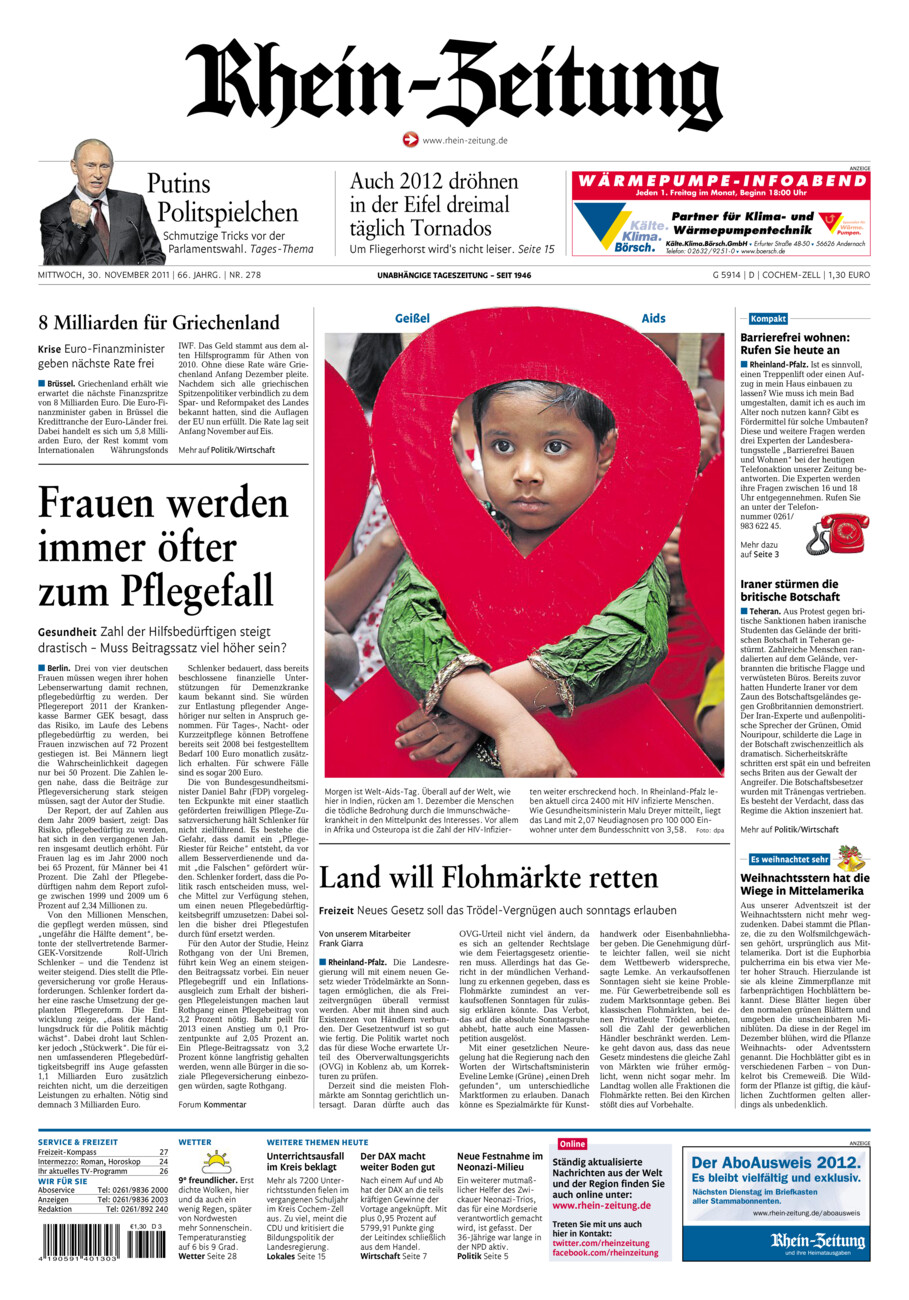 Rhein-Zeitung Kreis Cochem-Zell vom Mittwoch, 30.11.2011