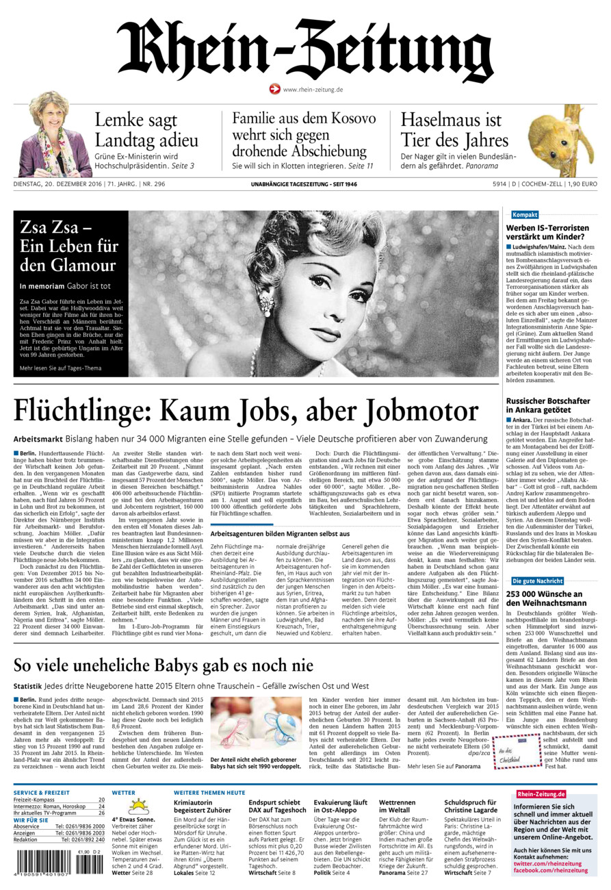 Rhein-Zeitung Kreis Cochem-Zell vom Dienstag, 20.12.2016