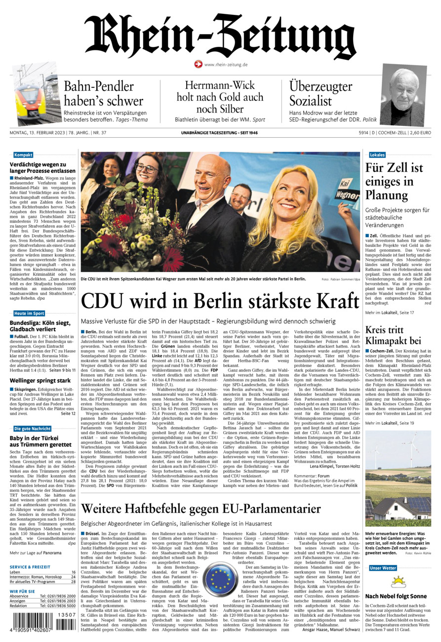 Rhein-Zeitung Kreis Cochem-Zell vom Montag, 13.02.2023