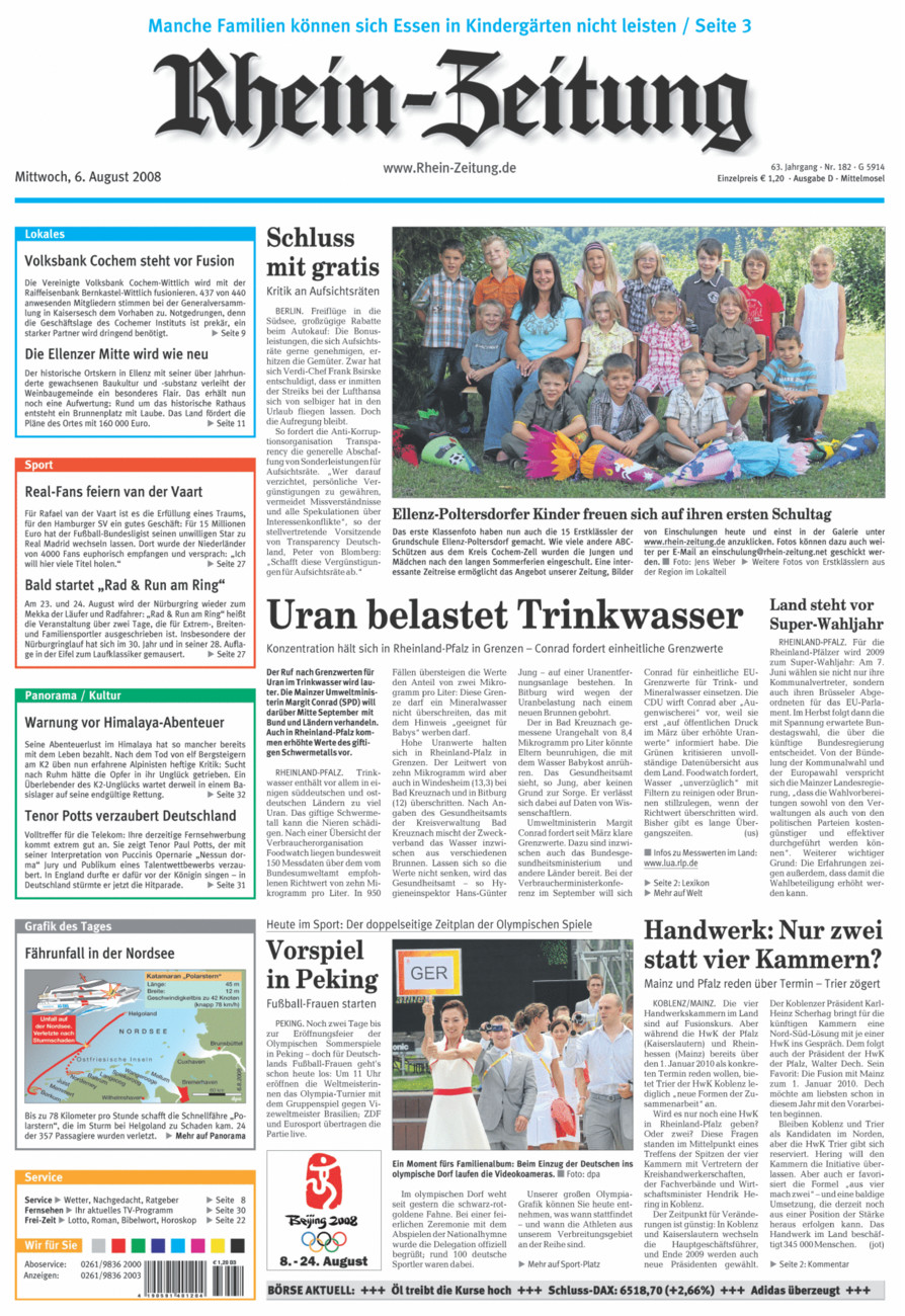Rhein-Zeitung Kreis Cochem-Zell vom Mittwoch, 06.08.2008