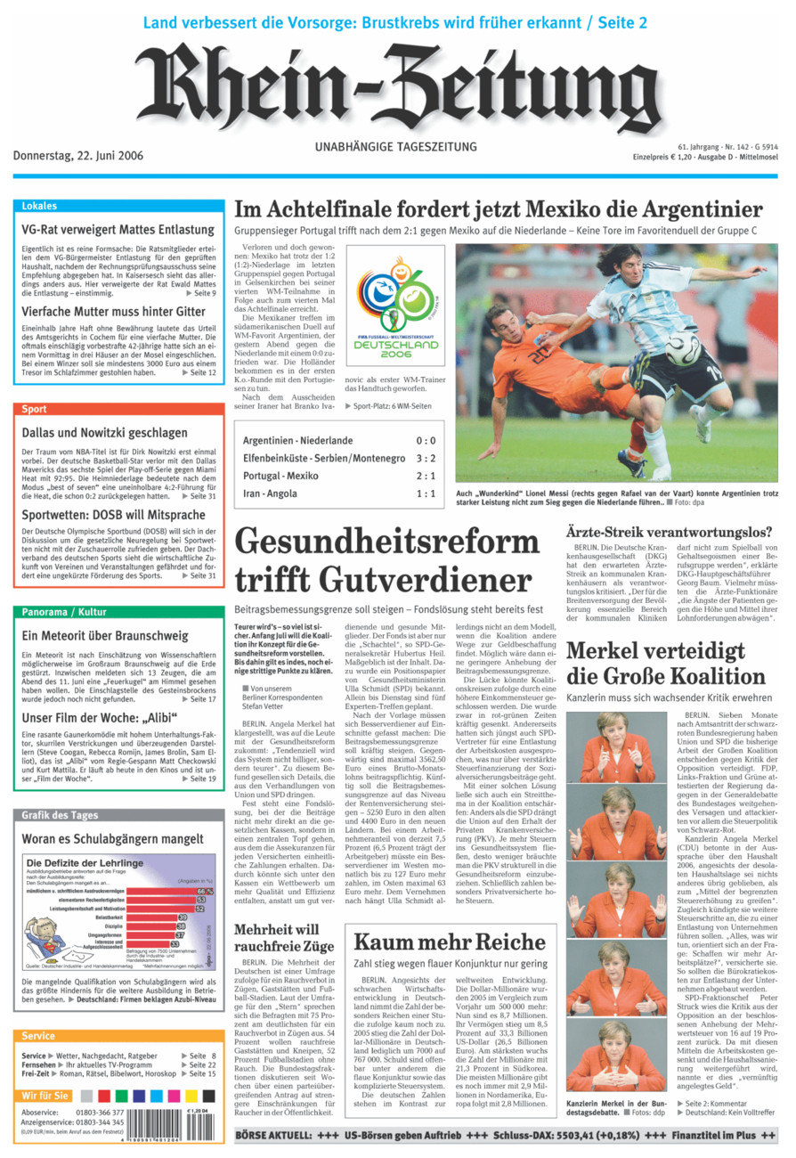 Rhein-Zeitung Kreis Cochem-Zell vom Donnerstag, 22.06.2006