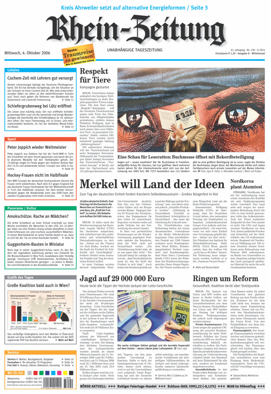 Rhein-Zeitung Kreis Cochem-Zell vom Mittwoch, 04.10.2006