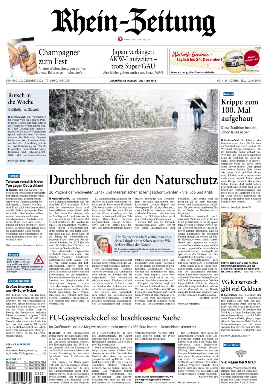Rhein-Zeitung Kreis Cochem-Zell vom Dienstag, 20.12.2022