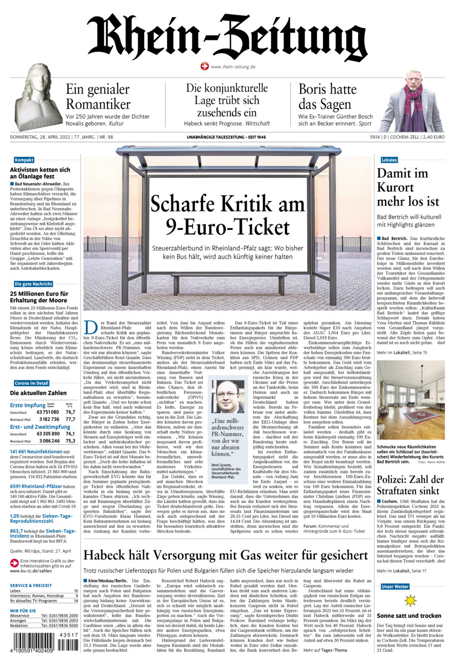 Rhein-Zeitung Kreis Cochem-Zell vom Donnerstag, 28.04.2022