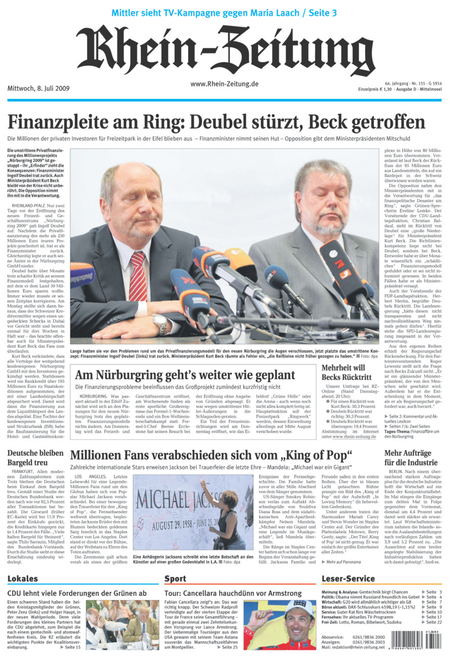 Rhein-Zeitung Kreis Cochem-Zell vom Mittwoch, 08.07.2009