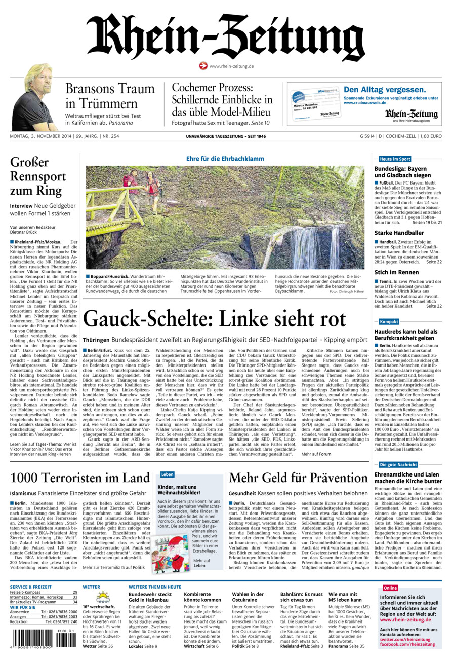 Rhein-Zeitung Kreis Cochem-Zell vom Montag, 03.11.2014