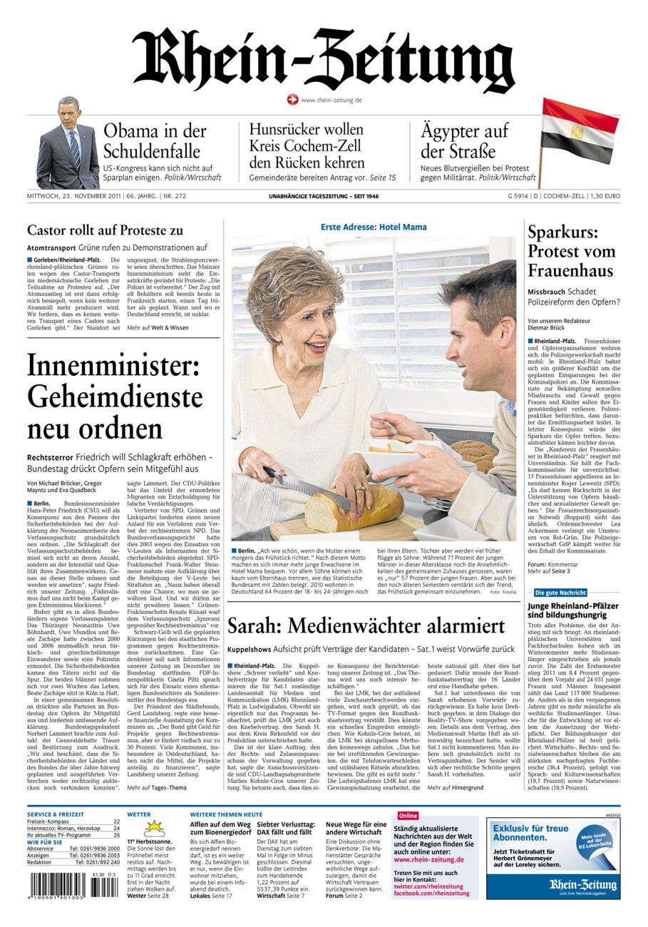 Rhein-Zeitung Kreis Cochem-Zell vom Mittwoch, 23.11.2011
