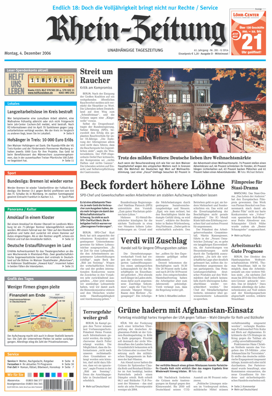 Rhein-Zeitung Kreis Cochem-Zell vom Montag, 04.12.2006