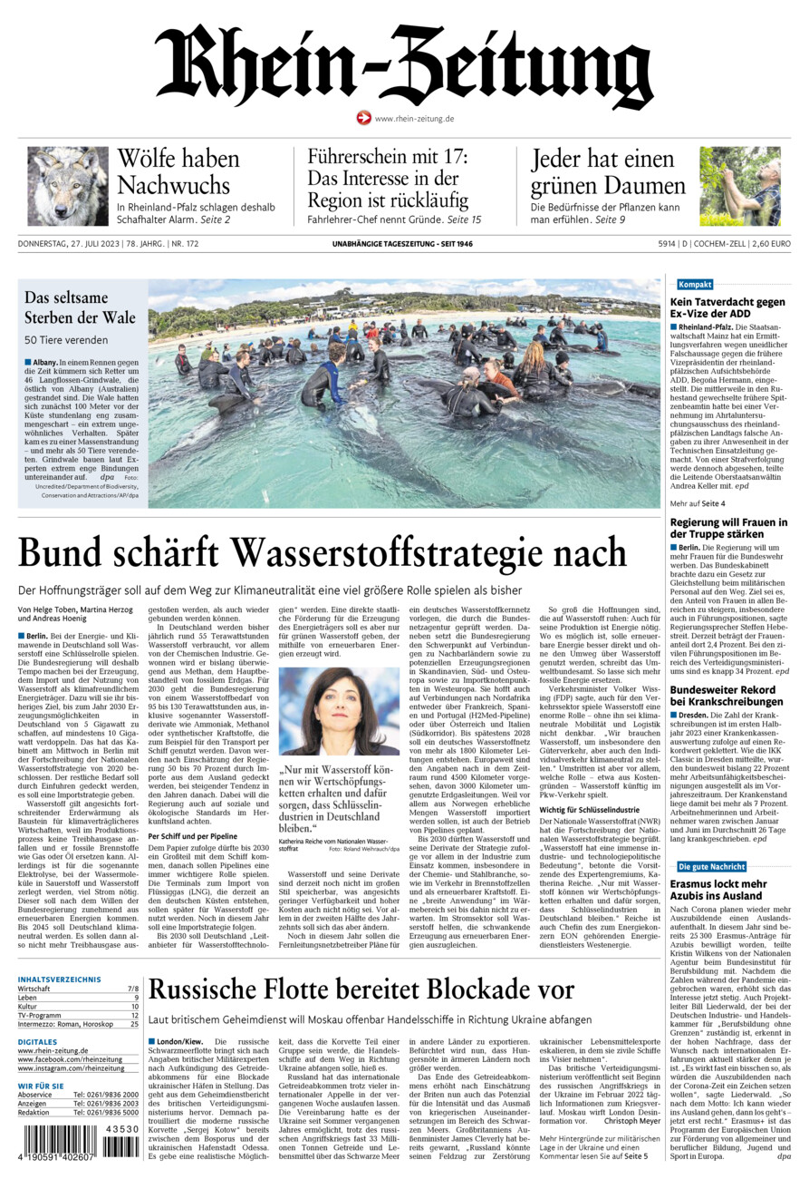 Rhein-Zeitung Kreis Cochem-Zell vom Donnerstag, 27.07.2023