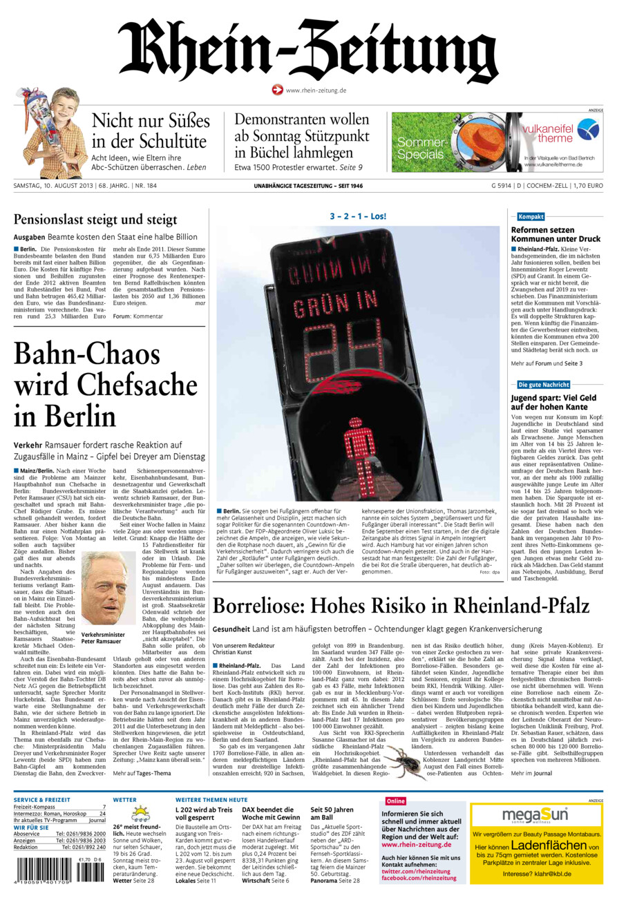 Rhein-Zeitung Kreis Cochem-Zell vom Samstag, 10.08.2013