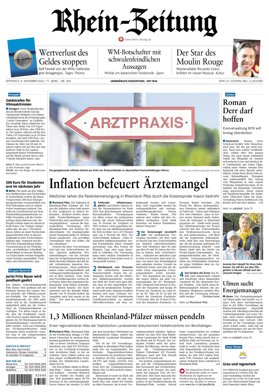 Rhein-Zeitung Kreis Cochem-Zell vom Mittwoch, 09.11.2022