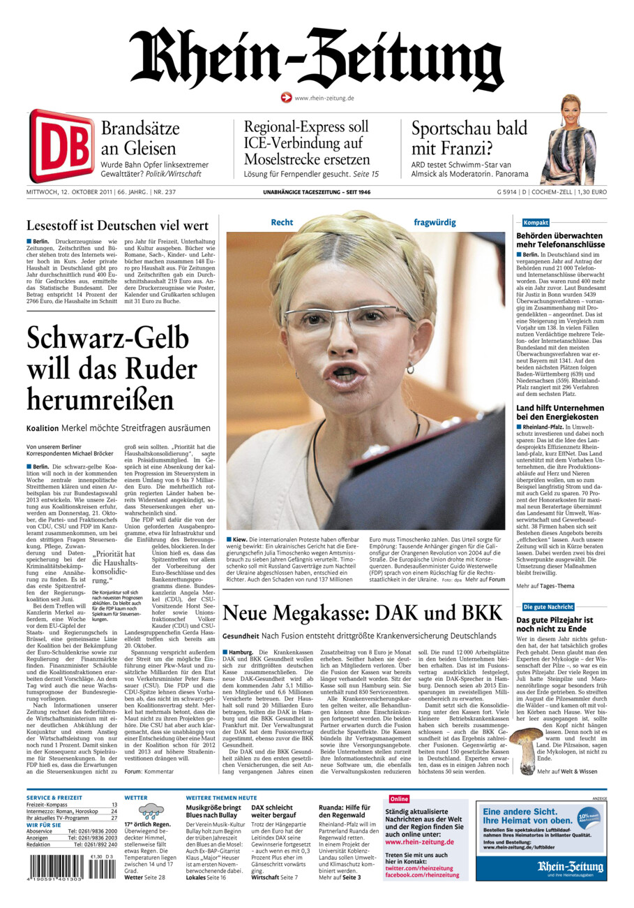 Rhein-Zeitung Kreis Cochem-Zell vom Mittwoch, 12.10.2011
