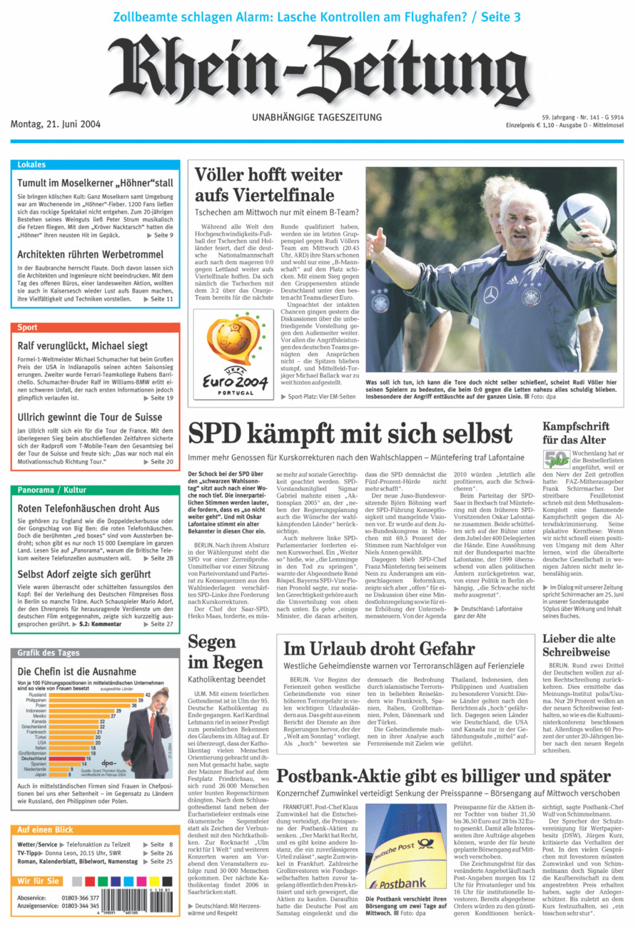 Rhein-Zeitung Kreis Cochem-Zell vom Montag, 21.06.2004