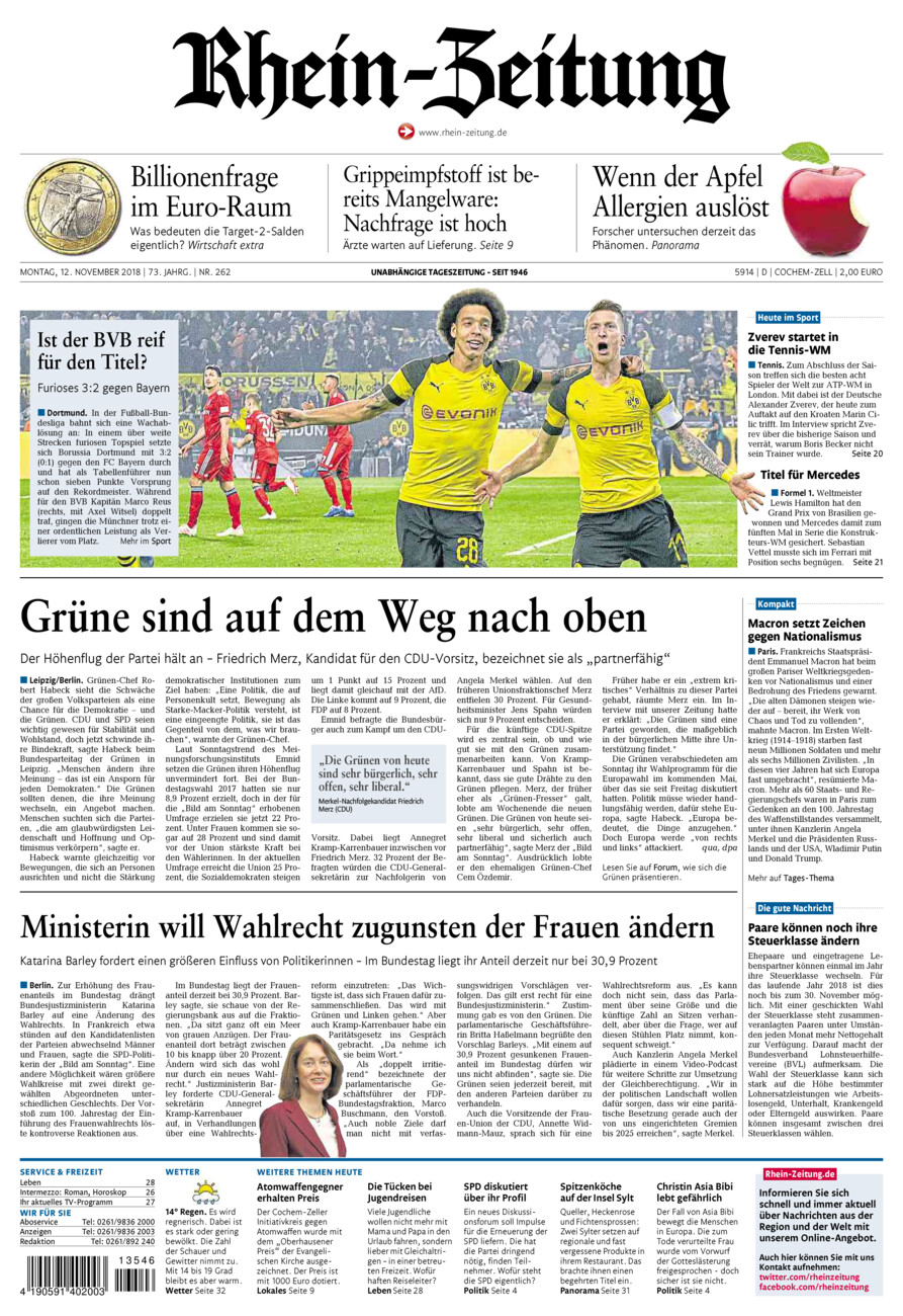Rhein-Zeitung Kreis Cochem-Zell vom Montag, 12.11.2018