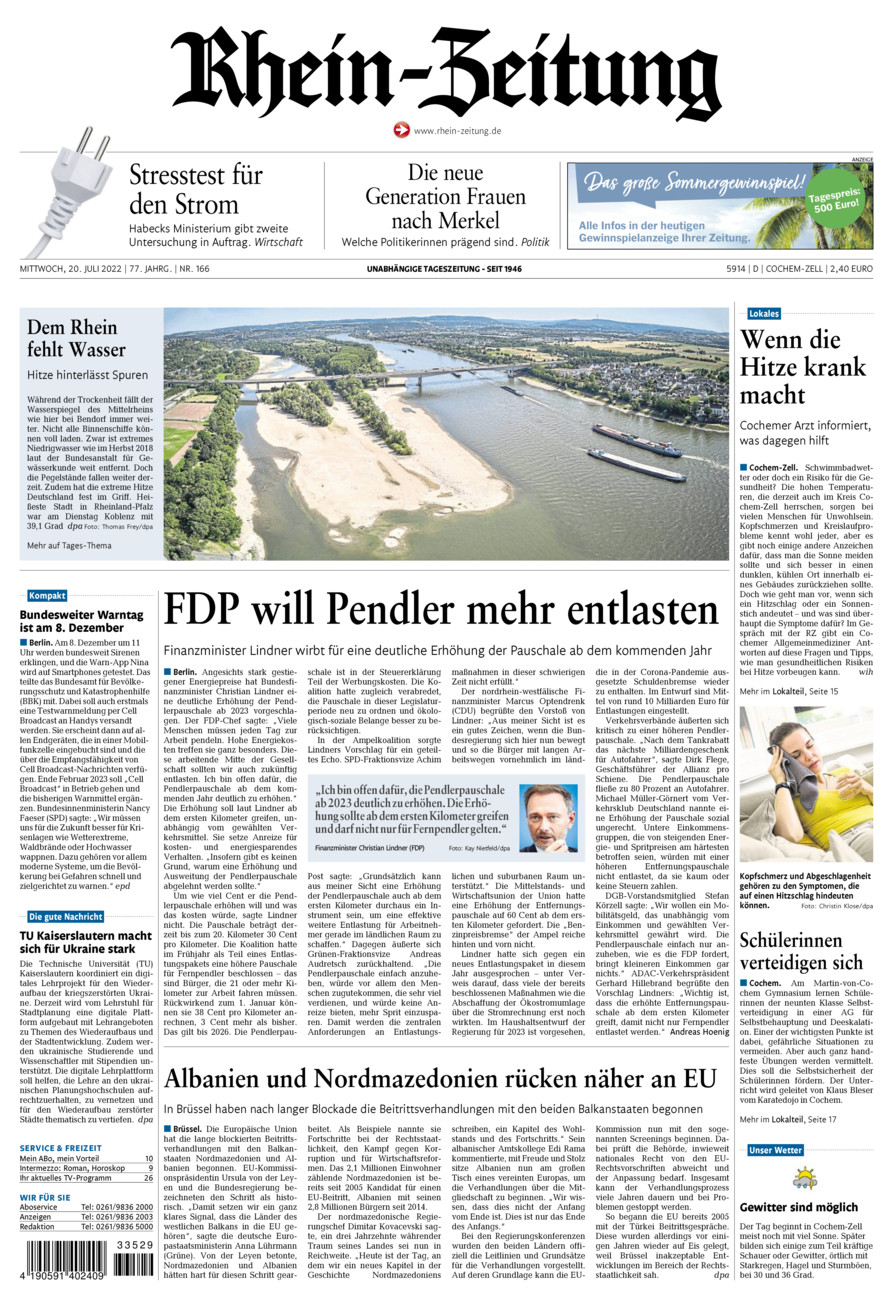 Rhein-Zeitung Kreis Cochem-Zell vom Mittwoch, 20.07.2022