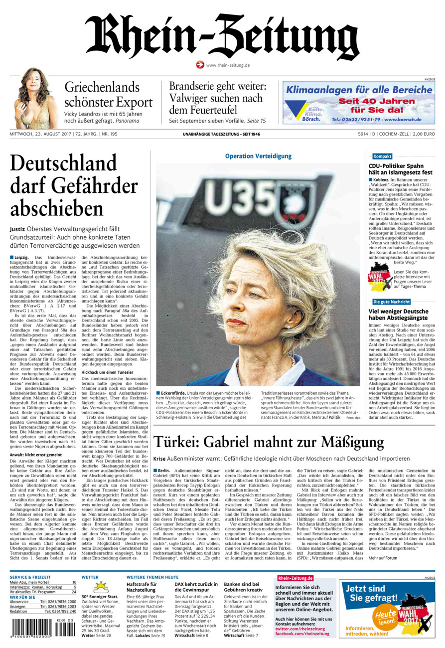 Rhein-Zeitung Kreis Cochem-Zell vom Mittwoch, 23.08.2017