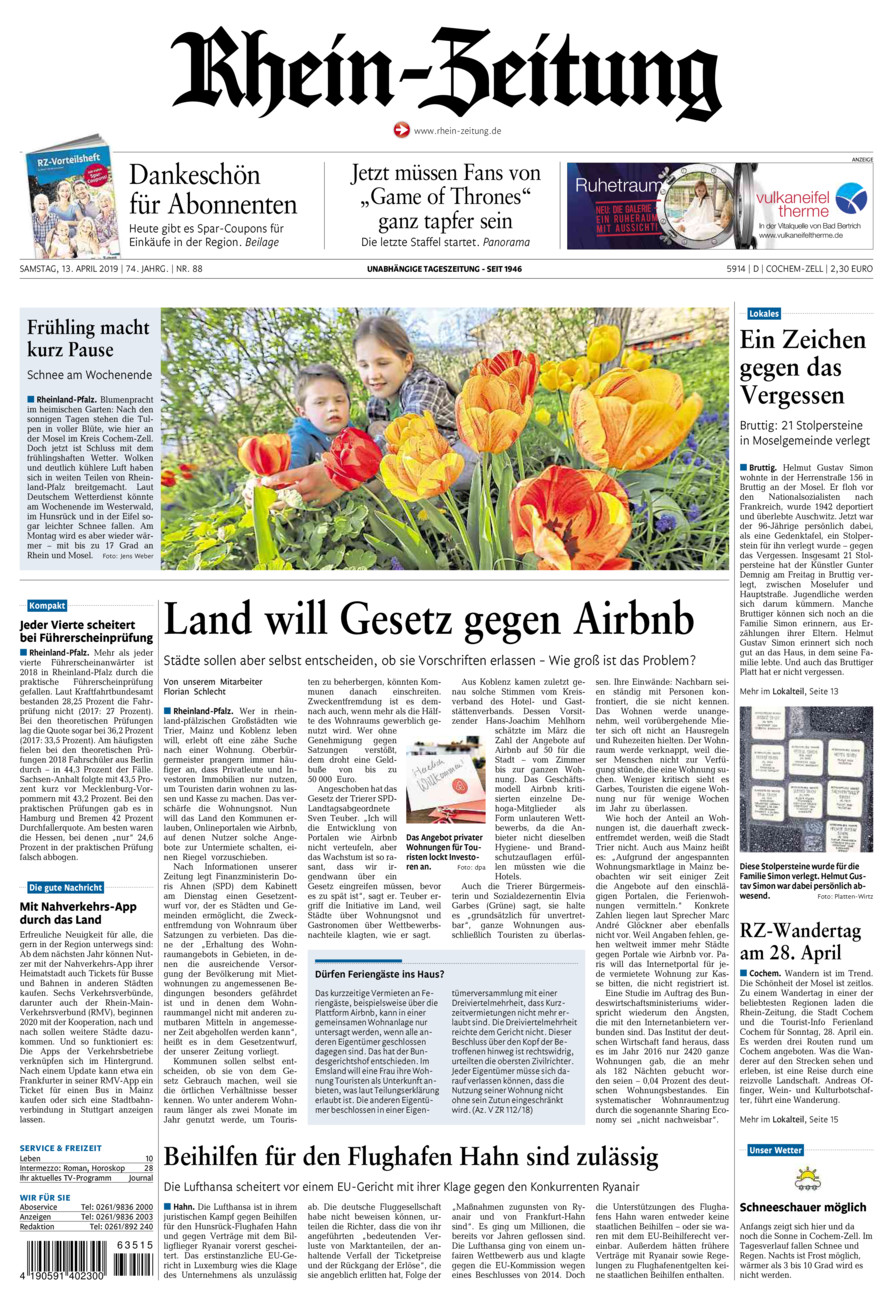 Rhein-Zeitung Kreis Cochem-Zell vom Samstag, 13.04.2019