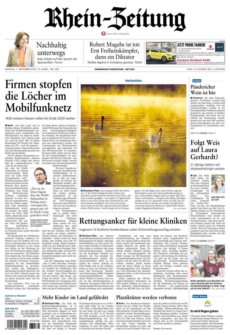 Rhein-Zeitung Kreis Cochem-Zell vom Samstag, 07.09.2019