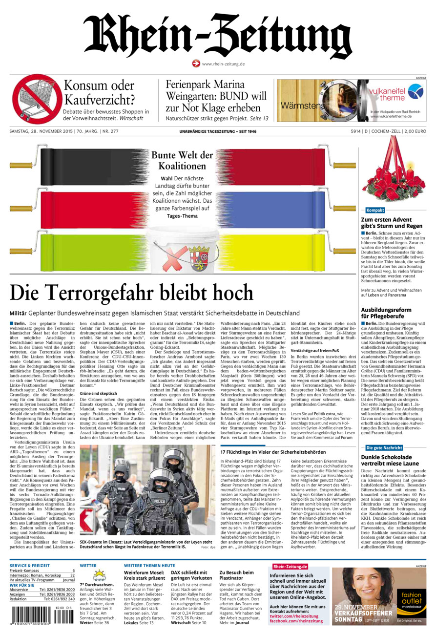 Rhein-Zeitung Kreis Cochem-Zell vom Samstag, 28.11.2015