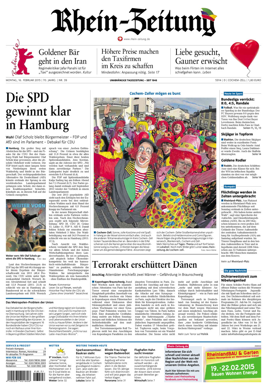 Rhein-Zeitung Kreis Cochem-Zell vom Montag, 16.02.2015