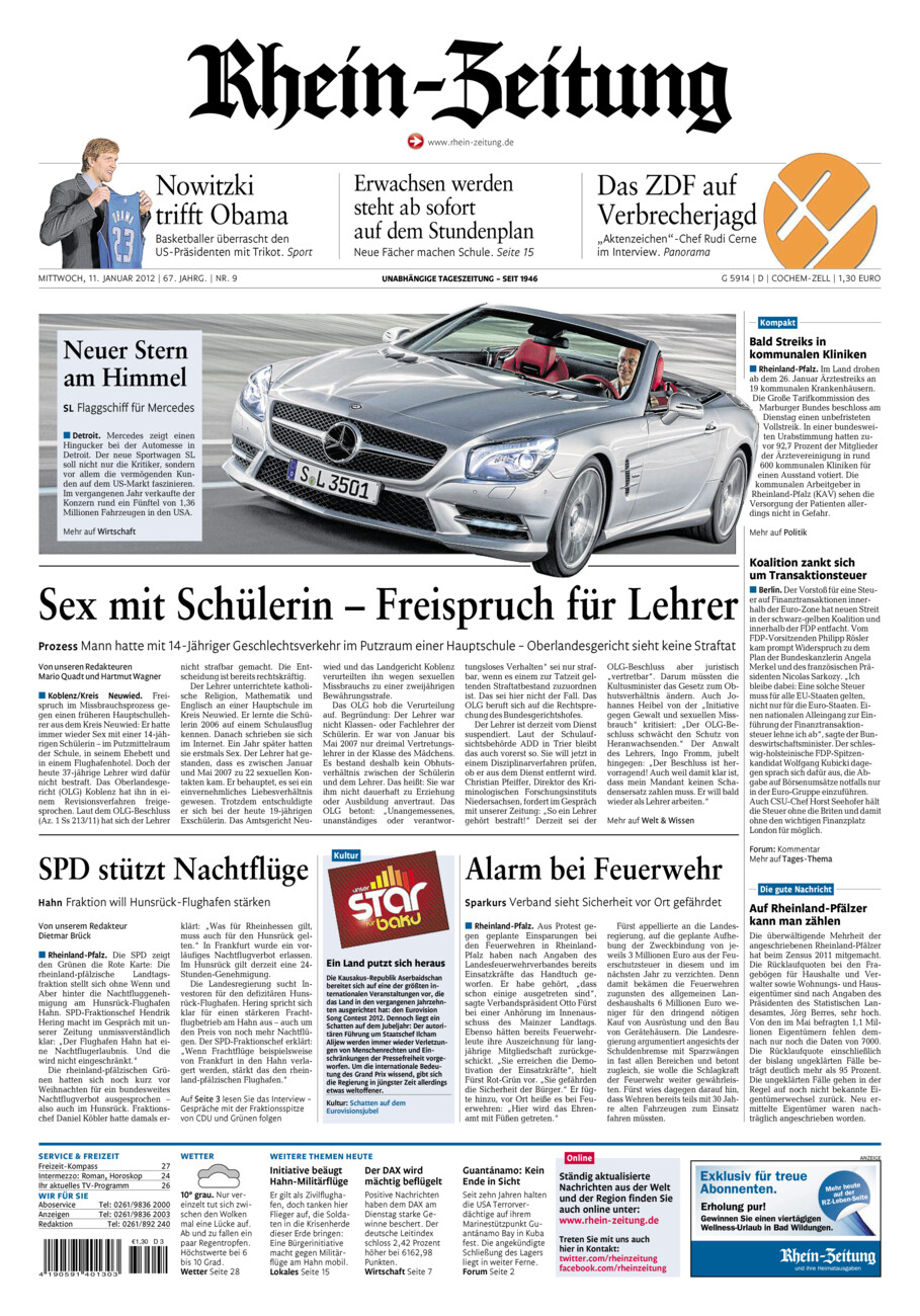 Rhein-Zeitung Kreis Cochem-Zell vom Mittwoch, 11.01.2012