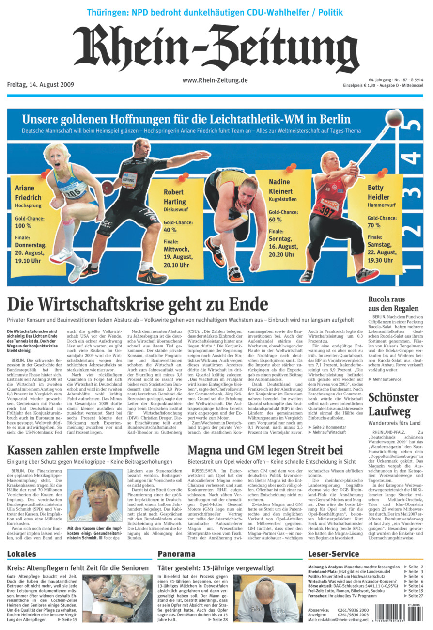 Rhein-Zeitung Kreis Cochem-Zell vom Freitag, 14.08.2009