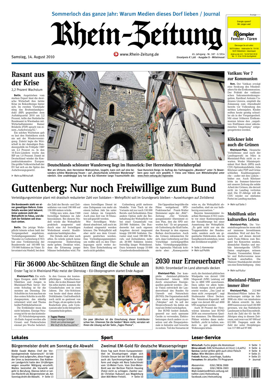 Rhein-Zeitung Kreis Cochem-Zell vom Samstag, 14.08.2010