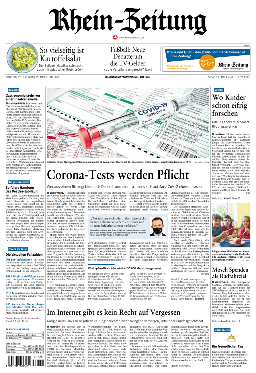 Rhein-Zeitung Kreis Cochem-Zell vom Dienstag, 28.07.2020