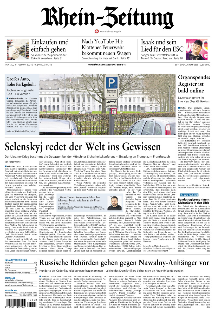 Rhein-Zeitung Kreis Cochem-Zell vom Montag, 19.02.2024