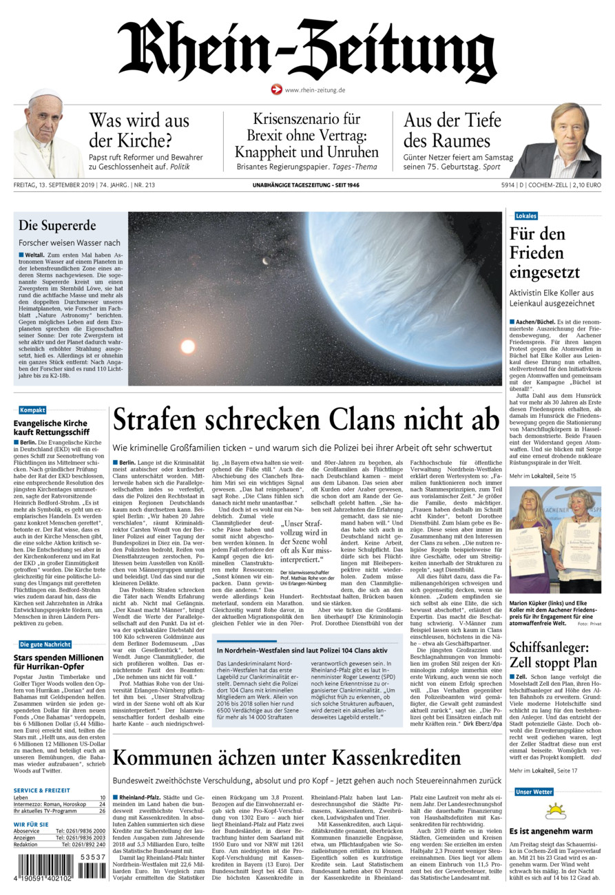 Rhein-Zeitung Kreis Cochem-Zell vom Freitag, 13.09.2019