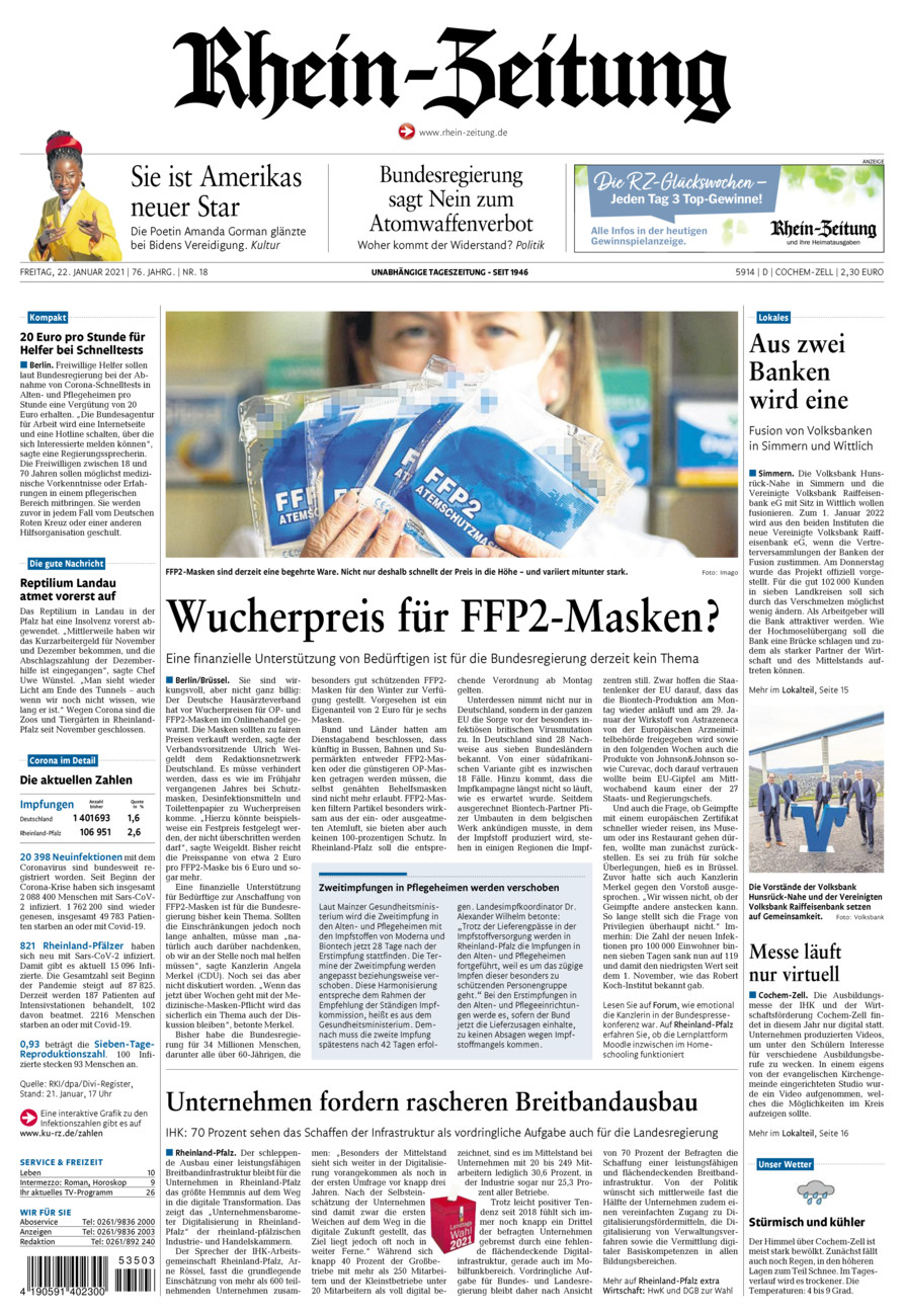 Rhein-Zeitung Kreis Cochem-Zell vom Freitag, 22.01.2021