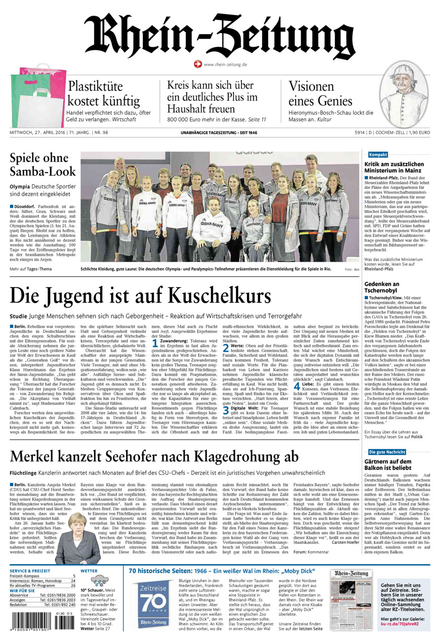 Rhein-Zeitung Kreis Cochem-Zell vom Mittwoch, 27.04.2016