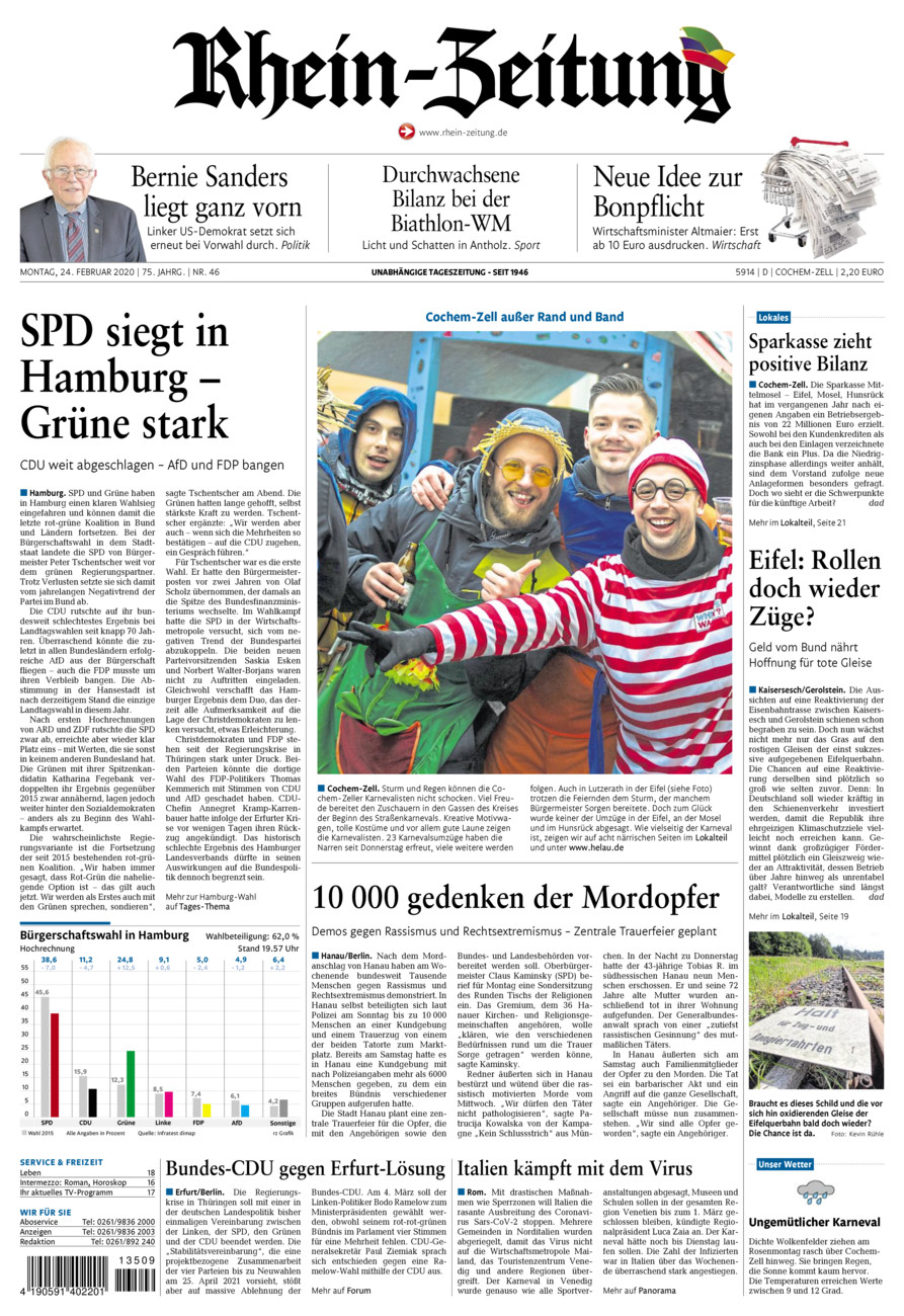 Rhein-Zeitung Kreis Cochem-Zell vom Montag, 24.02.2020