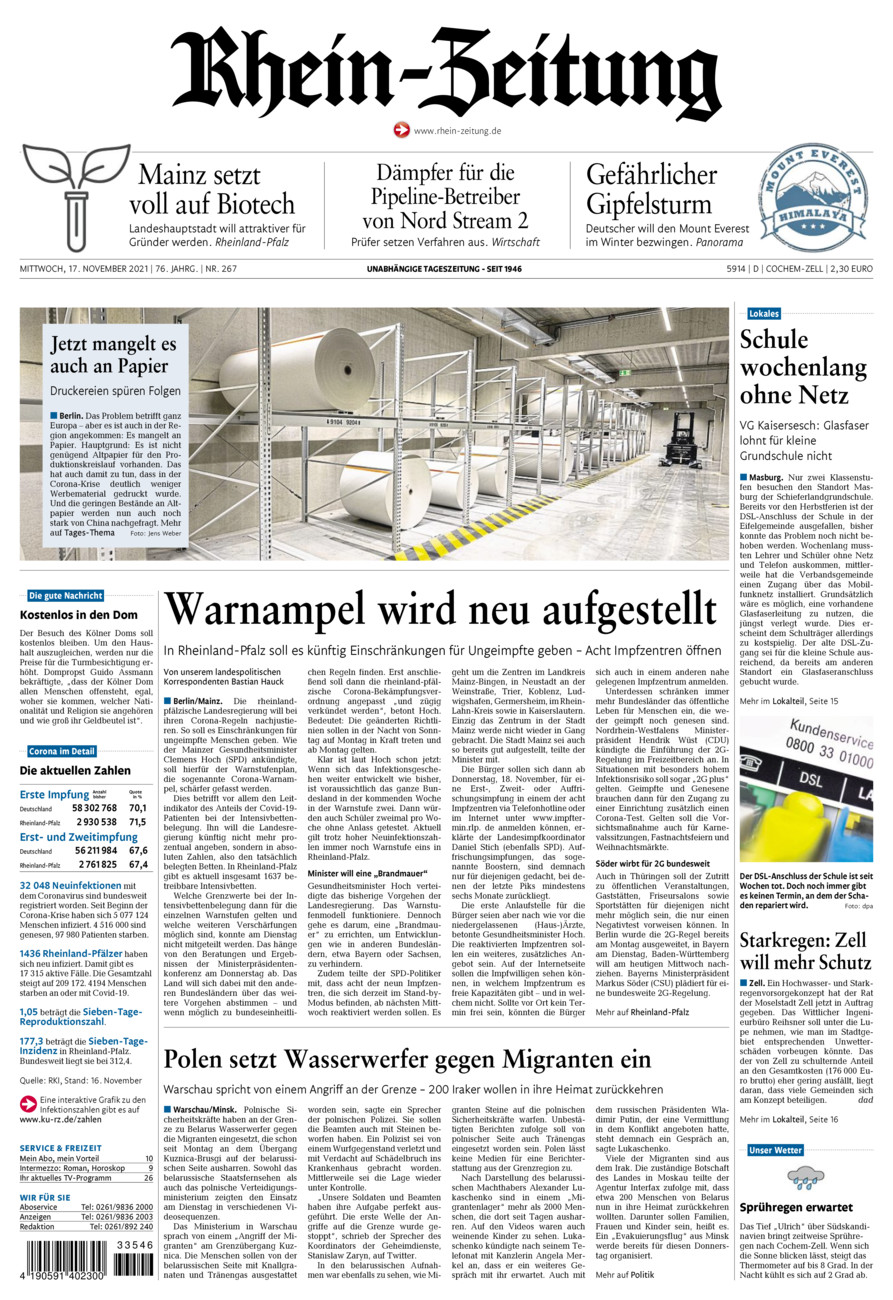 Rhein-Zeitung Kreis Cochem-Zell vom Mittwoch, 17.11.2021