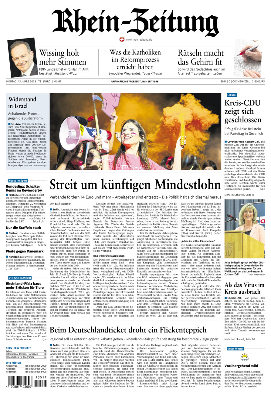 Rhein-Zeitung Kreis Cochem-Zell vom Montag, 13.03.2023
