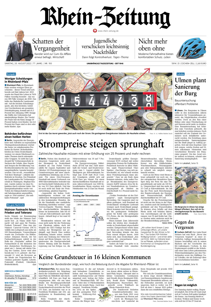 Rhein-Zeitung Kreis Cochem-Zell vom Samstag, 20.08.2022