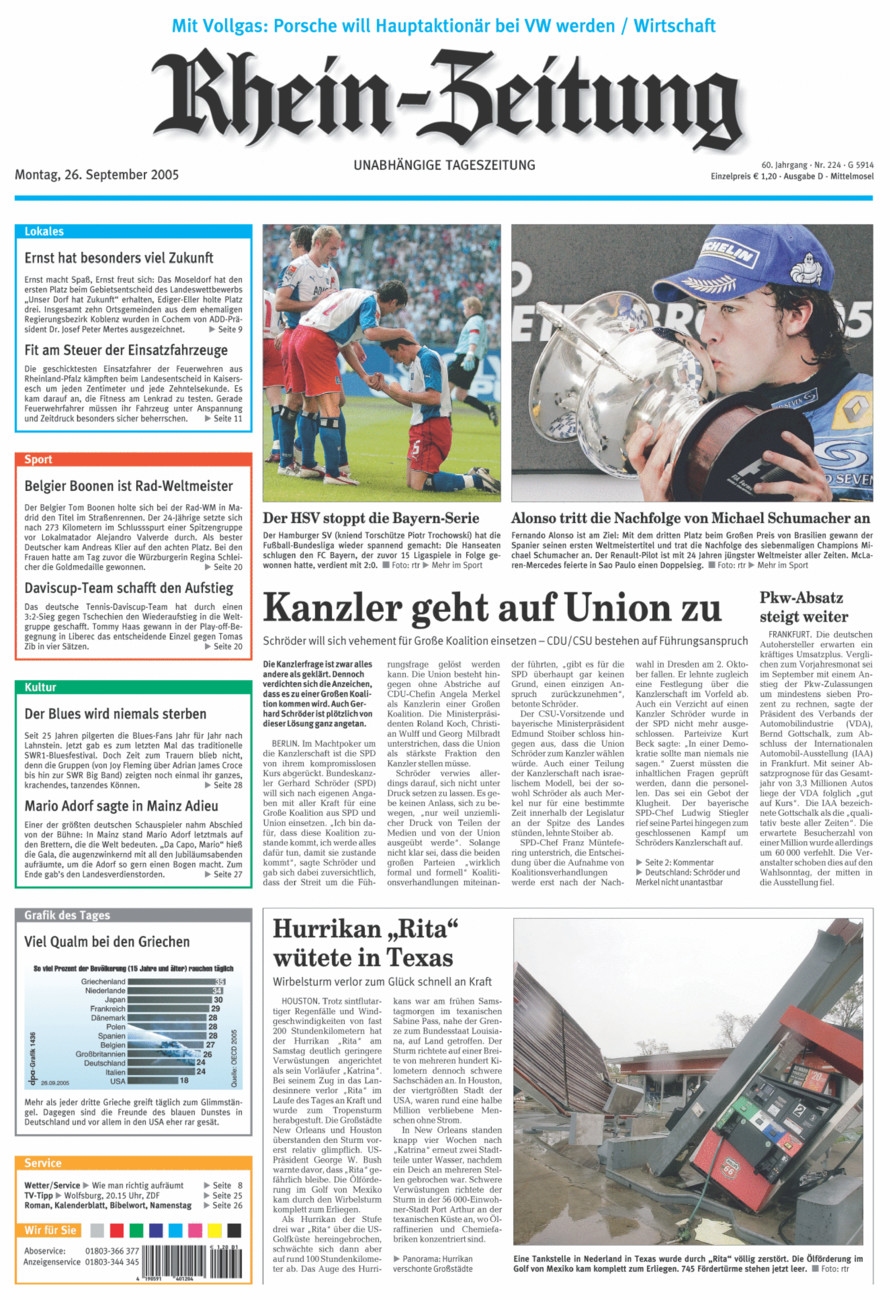 Rhein-Zeitung Kreis Cochem-Zell vom Montag, 26.09.2005