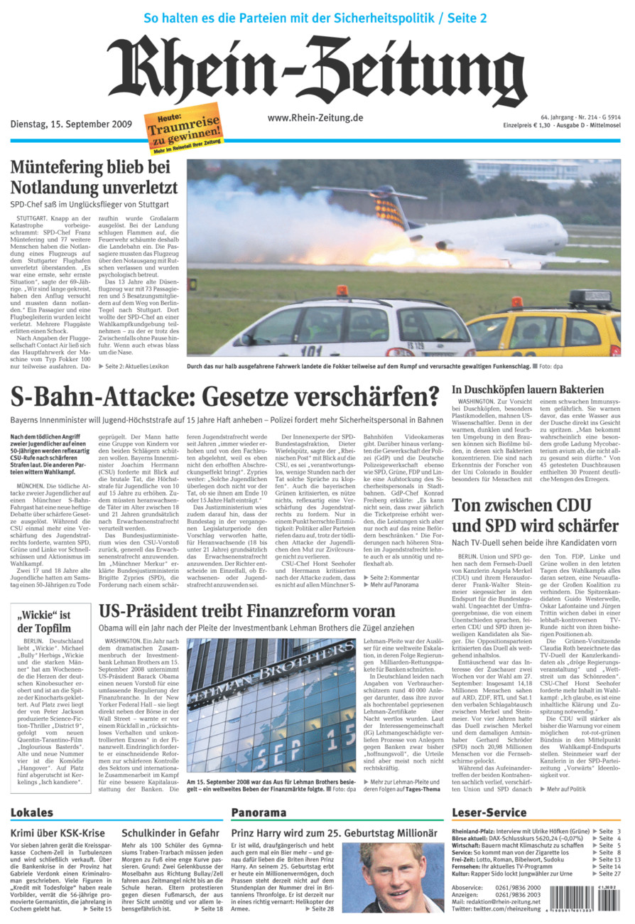 Rhein-Zeitung Kreis Cochem-Zell vom Dienstag, 15.09.2009