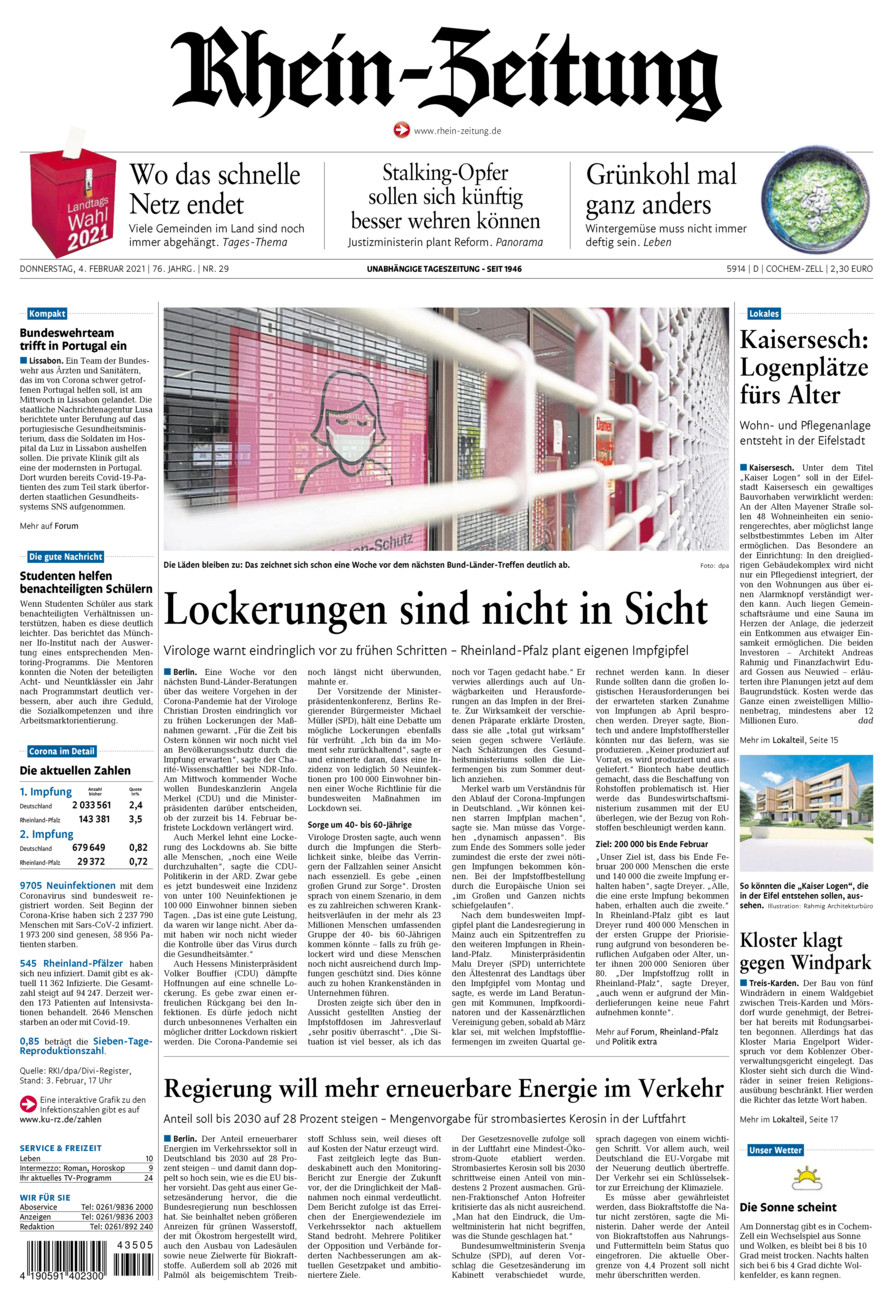 Rhein-Zeitung Kreis Cochem-Zell vom Donnerstag, 04.02.2021