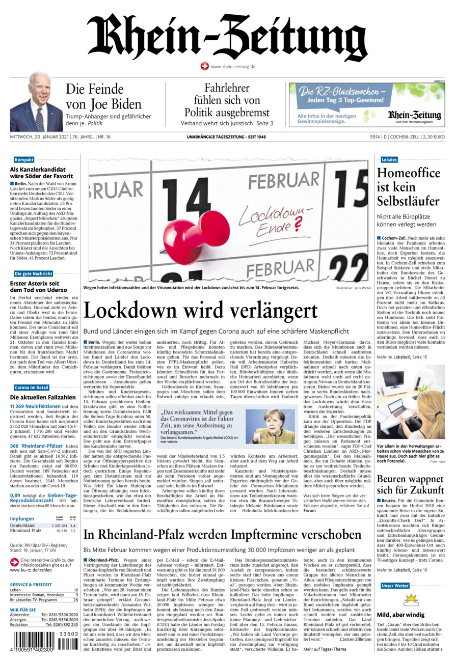 Rhein-Zeitung Kreis Cochem-Zell vom Mittwoch, 20.01.2021