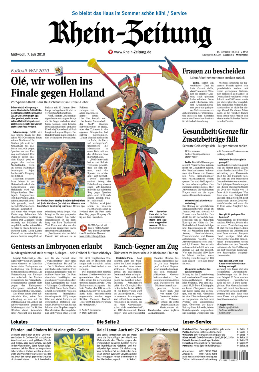Rhein-Zeitung Kreis Cochem-Zell vom Mittwoch, 07.07.2010