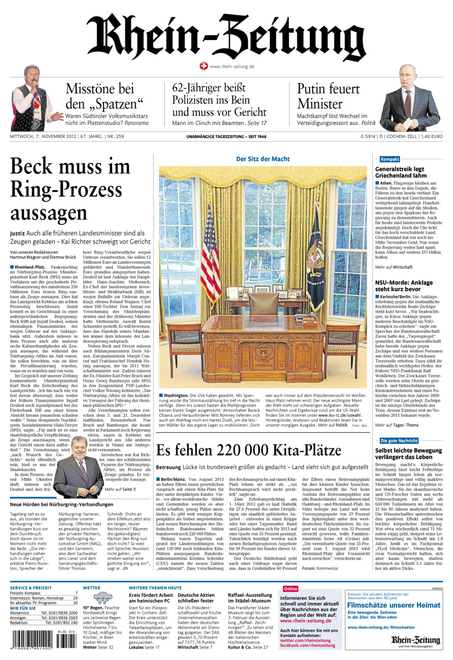 Rhein-Zeitung Kreis Cochem-Zell vom Mittwoch, 07.11.2012