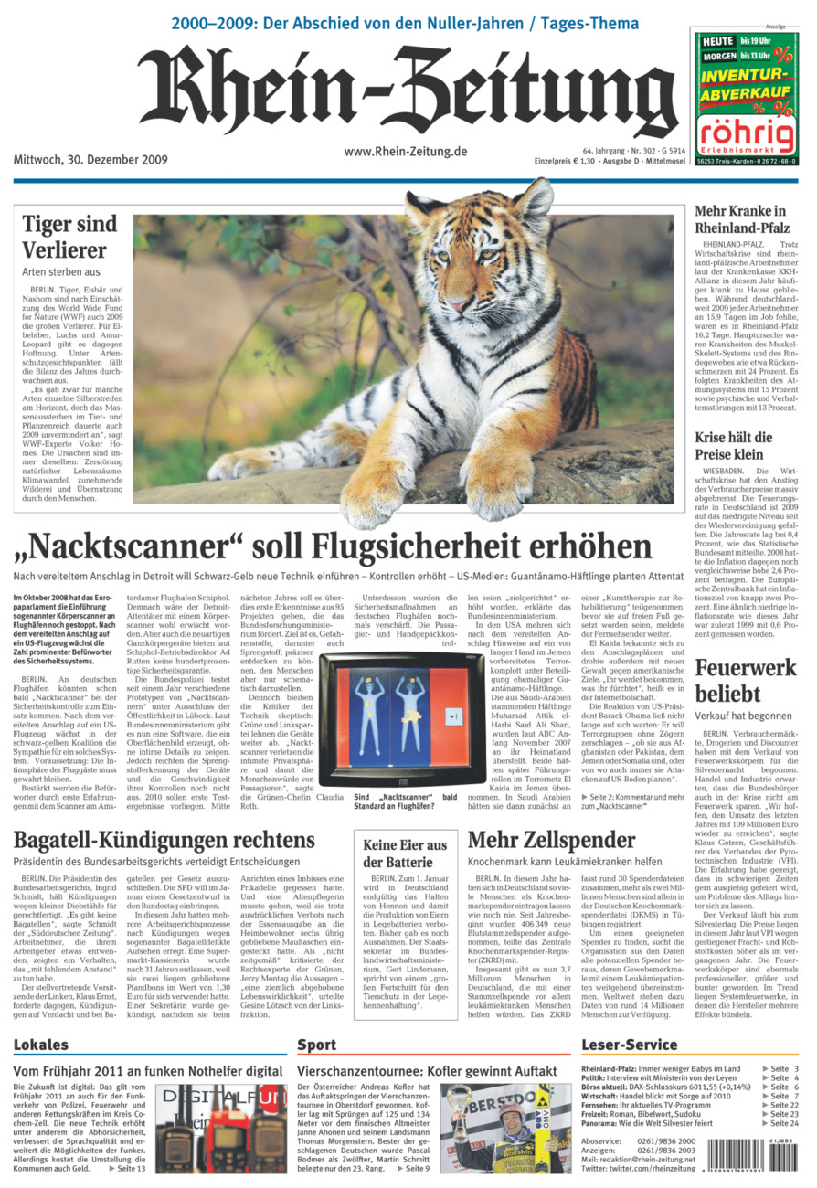 Rhein-Zeitung Kreis Cochem-Zell vom Mittwoch, 30.12.2009