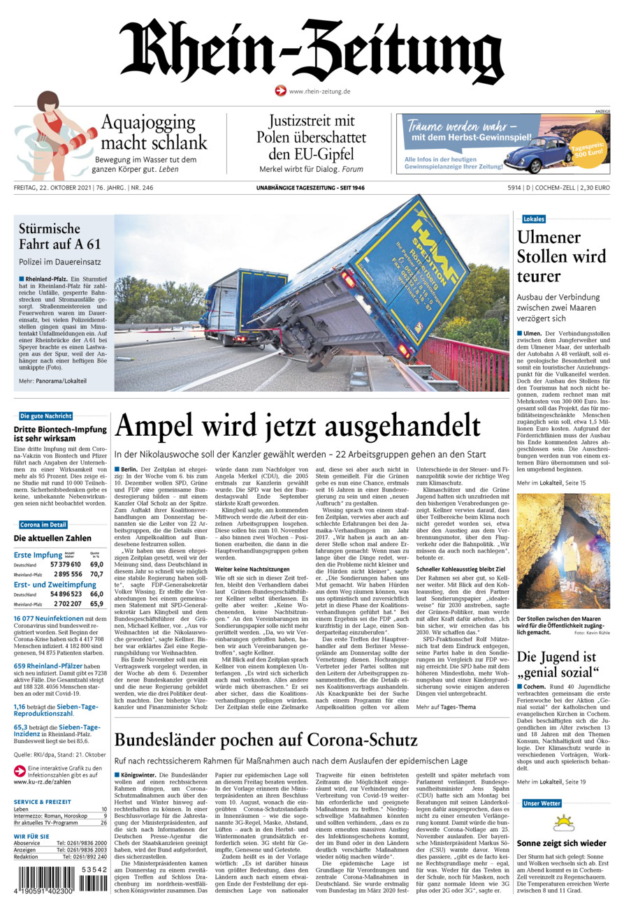 Rhein-Zeitung Kreis Cochem-Zell vom Freitag, 22.10.2021