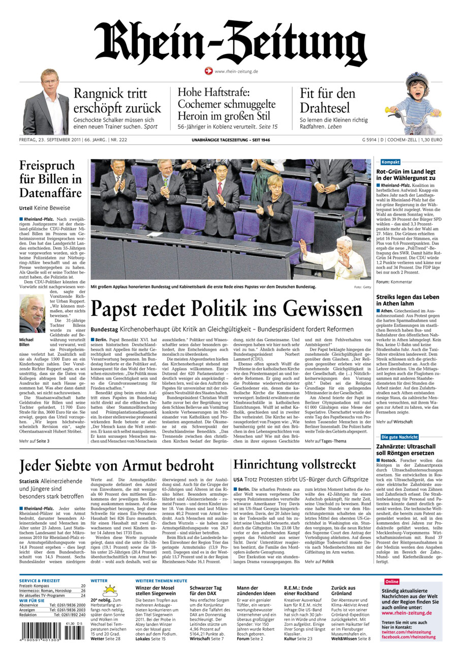 Rhein-Zeitung Kreis Cochem-Zell vom Freitag, 23.09.2011