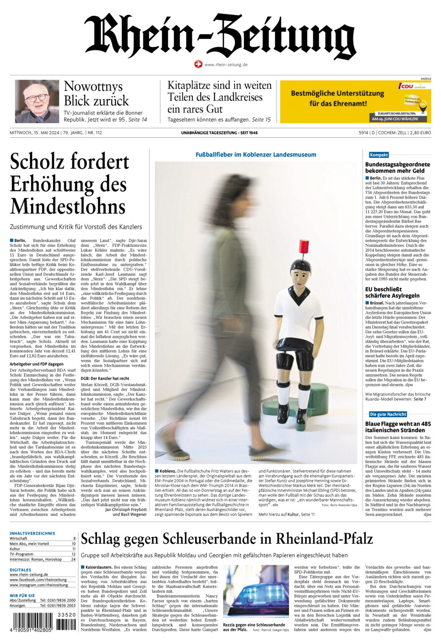 Rhein-Zeitung Kreis Cochem-Zell vom Mittwoch, 15.05.2024