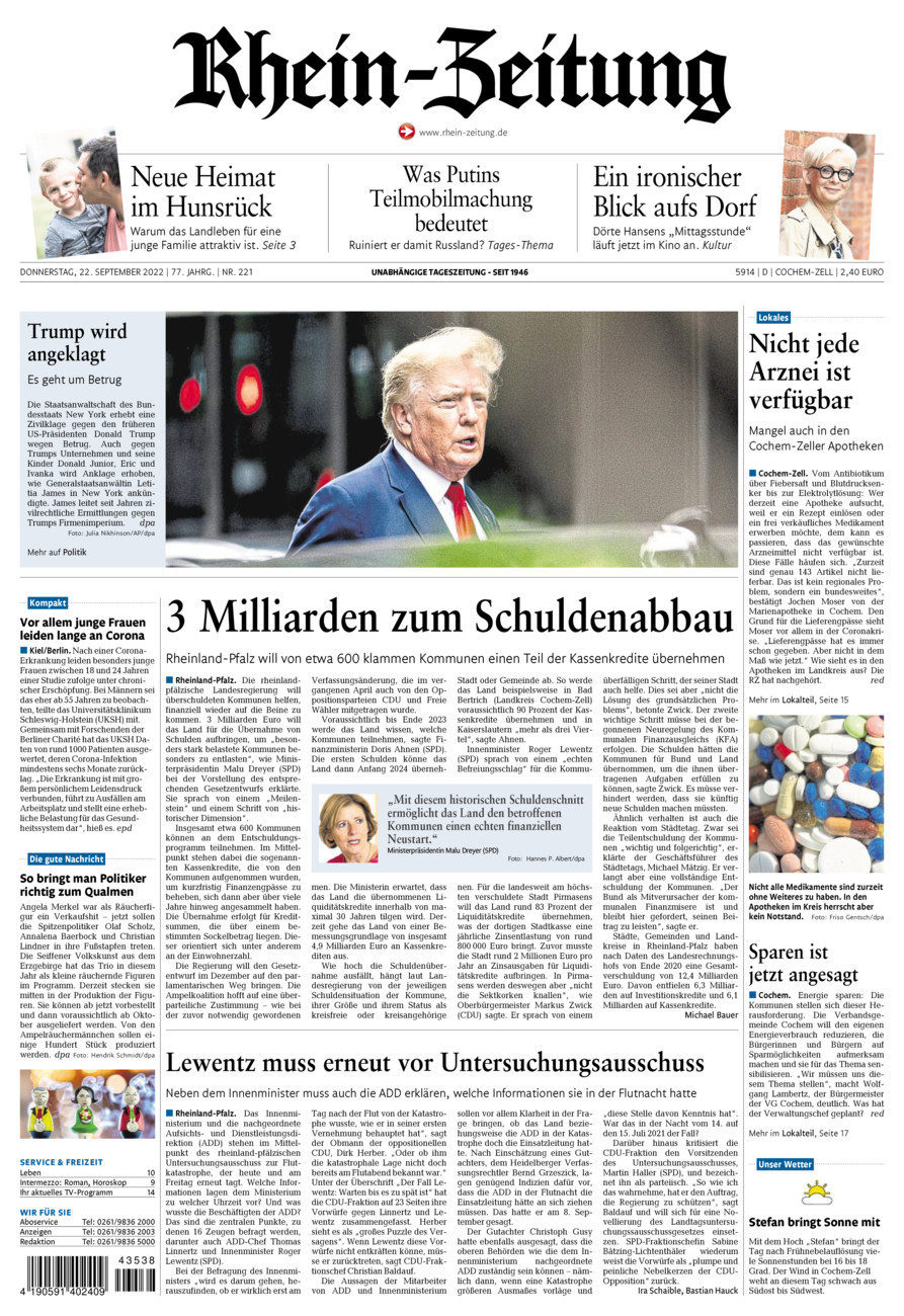 Rhein-Zeitung Kreis Cochem-Zell vom Donnerstag, 22.09.2022
