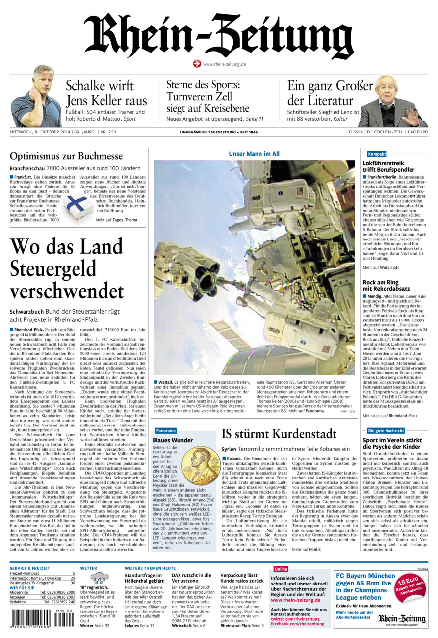 Rhein-Zeitung Kreis Cochem-Zell vom Mittwoch, 08.10.2014