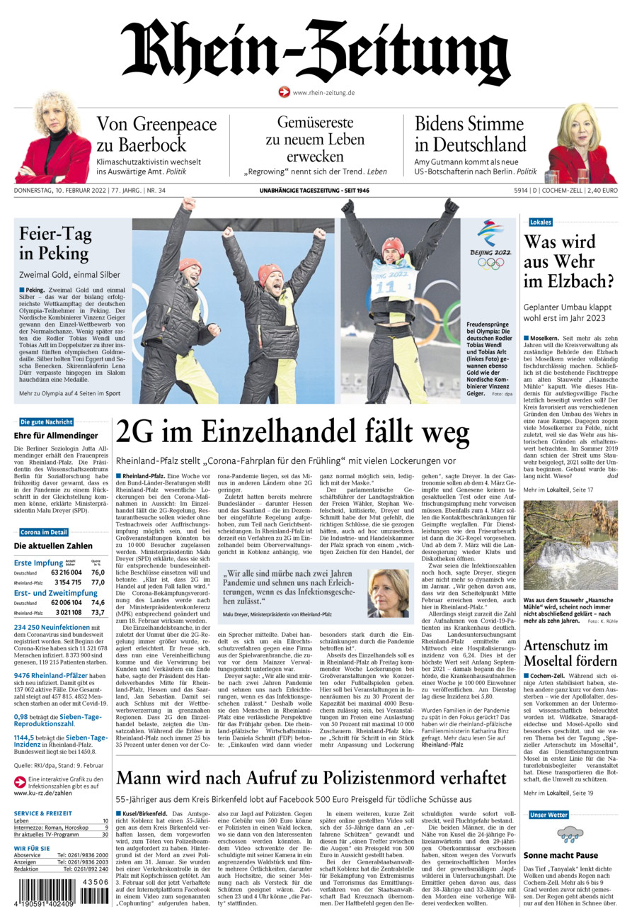 Rhein-Zeitung Kreis Cochem-Zell vom Donnerstag, 10.02.2022