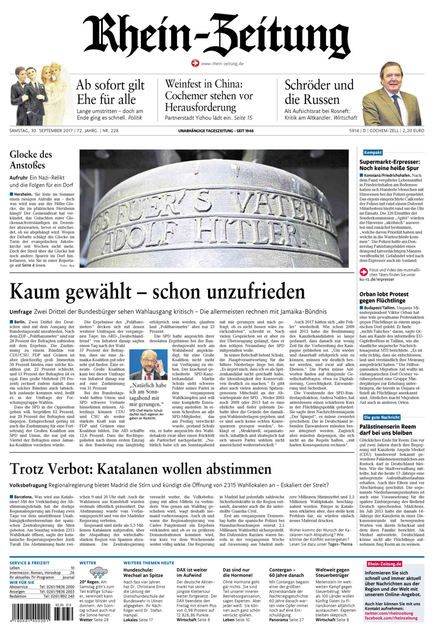 Rhein-Zeitung Kreis Cochem-Zell vom Samstag, 30.09.2017